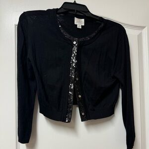 Black cropped, button-down, long sleeve with sequin detail